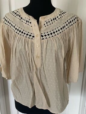 LOFT Cream Crochet Yoke Peasant Blouse